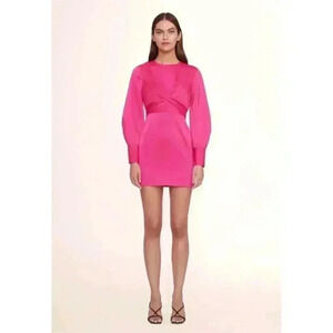 Staud Mini Crosshill Shocking Dress Womens Small Pink Cut Out Long Casual Sleeve